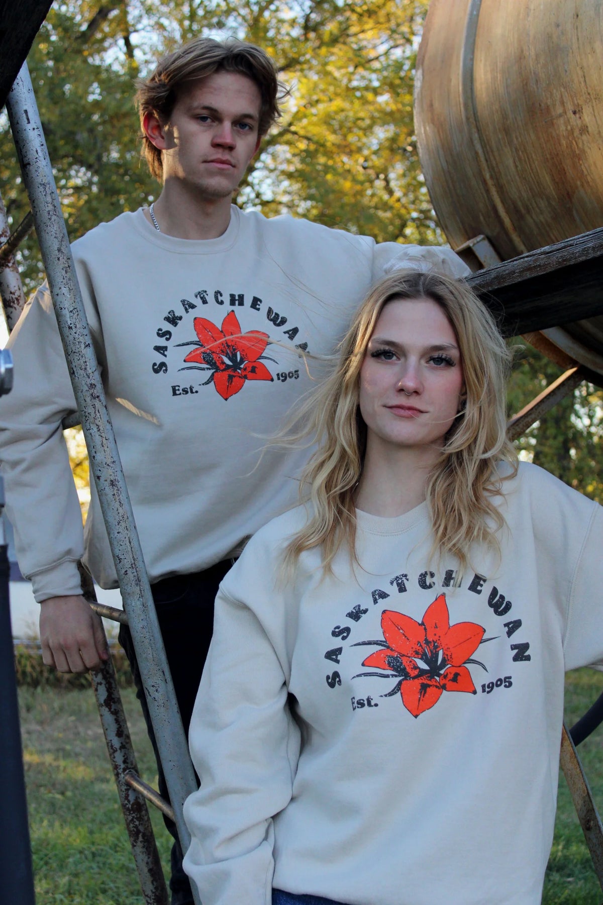 Prairie Print House - Lily Est. 1905 Crewneck, Sand - Small