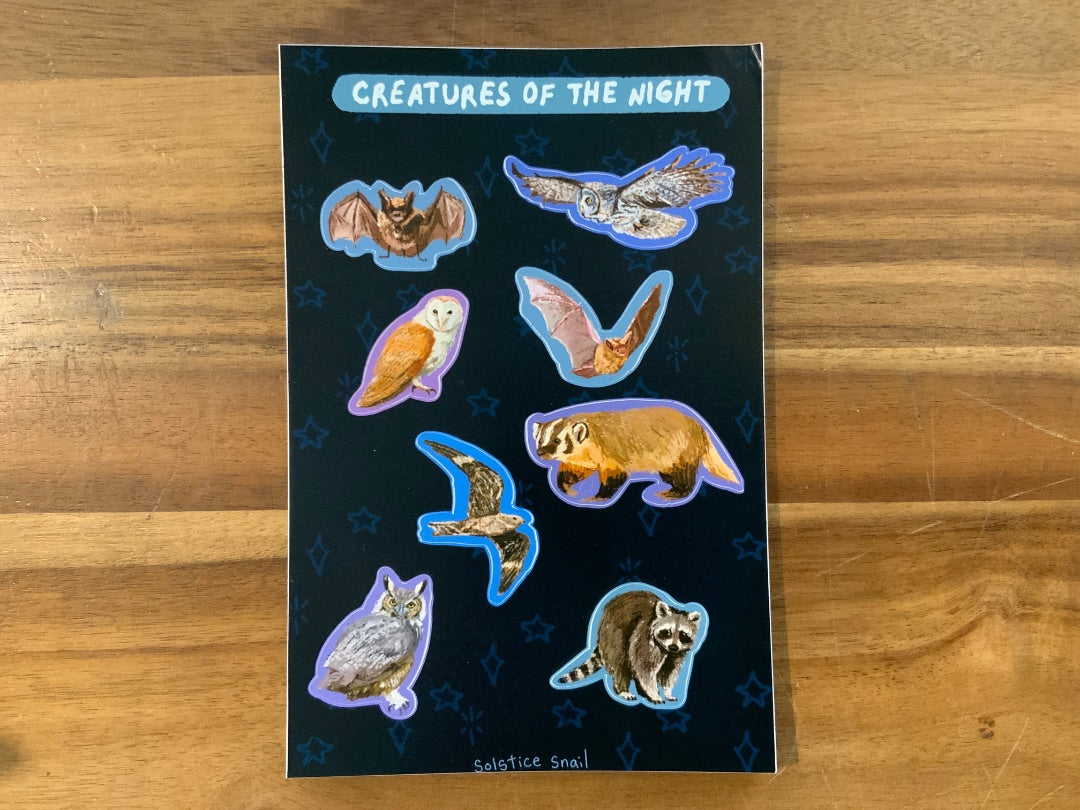 Mira’s Mugs - Solstice Snail - Sticker Sheet - Creatures of the Night