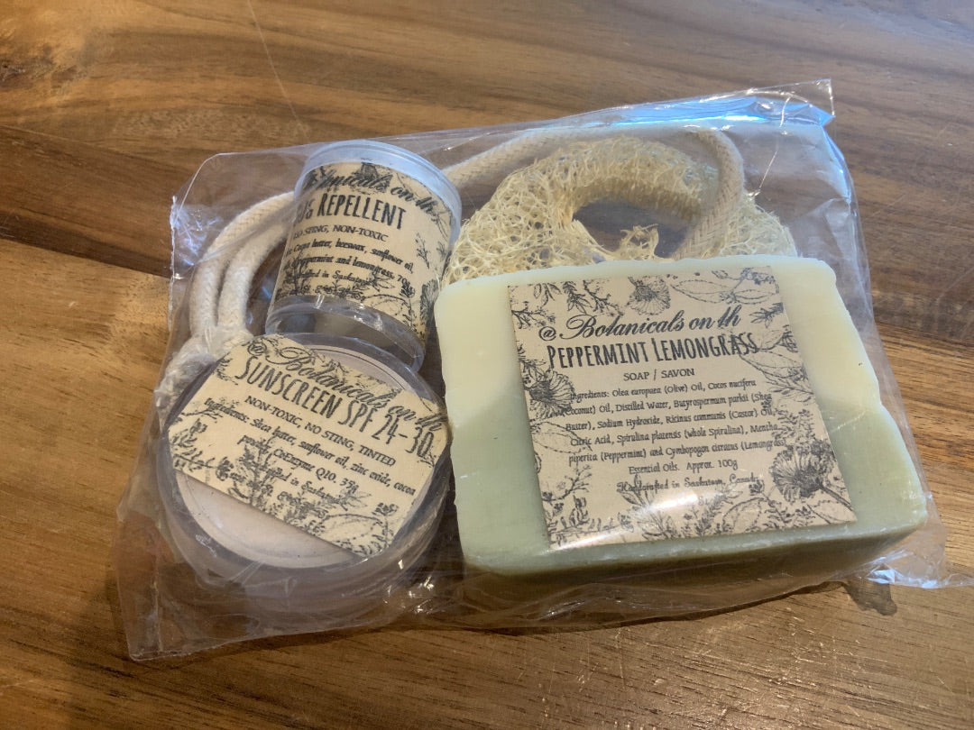 Botanicals On 8th - Camping/Garden Set - Large - Peppermint/Lemongrass Soap, Sunscreen, Repellent