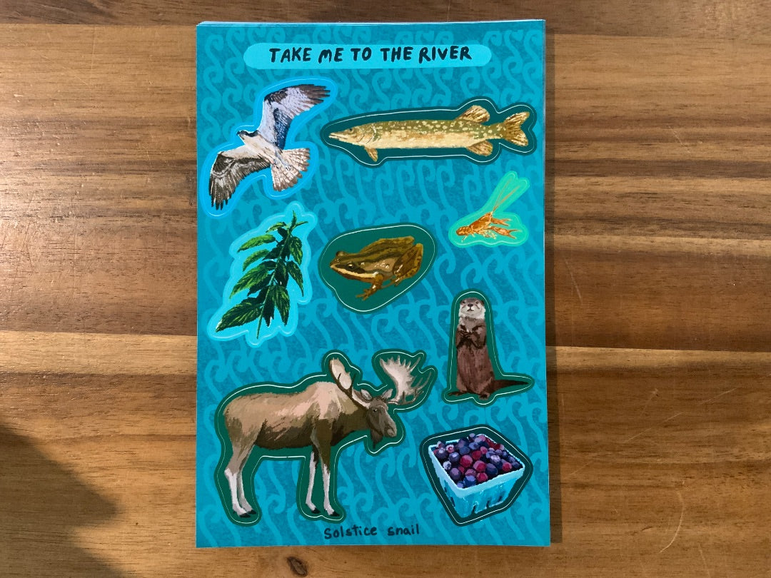 Mira’s Mugs - Solstice Snail - Sticker Sheet - Take Me To The River