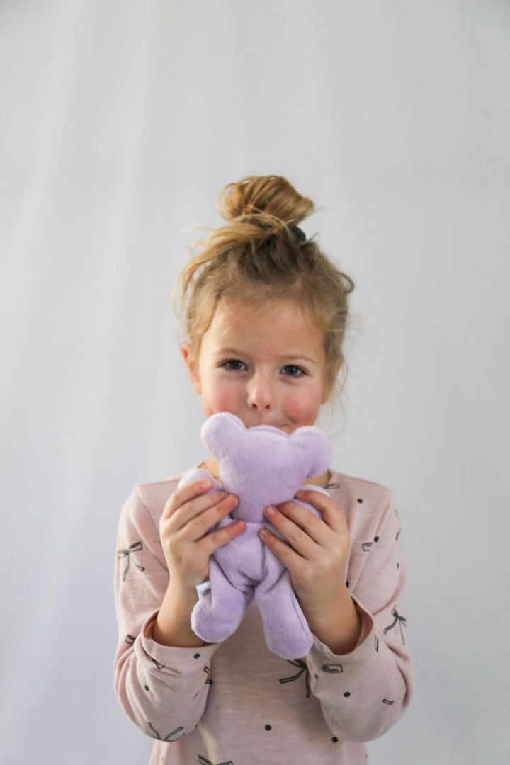 Purple Hot/Cold Therapy Bear Created Mother handmade & curated by Tanis Harder based out of Winnipeg, MB.