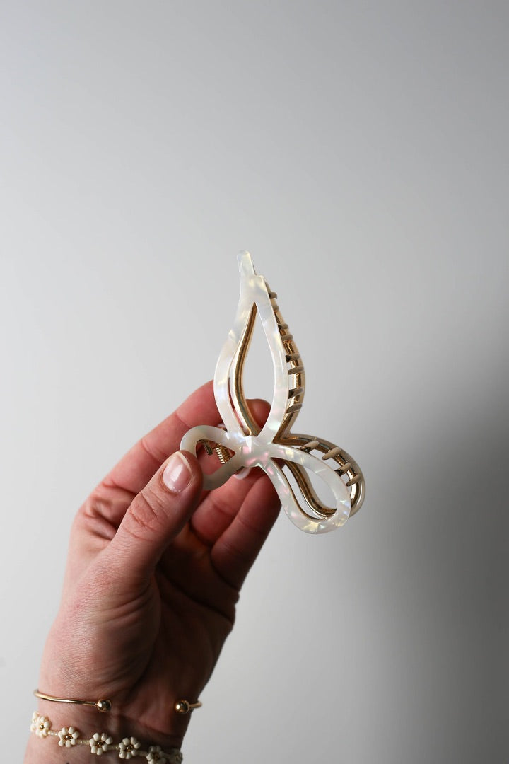 White Eco Acetate Large Hair Claw Clip Created Mother handmade & curated by Tanis Harder based out of Winnipeg, MB.