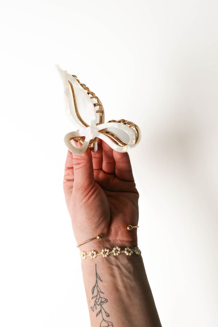 White Eco Acetate Large Hair Claw Clip Created Mother handmade & curated by Tanis Harder based out of Winnipeg, MB.