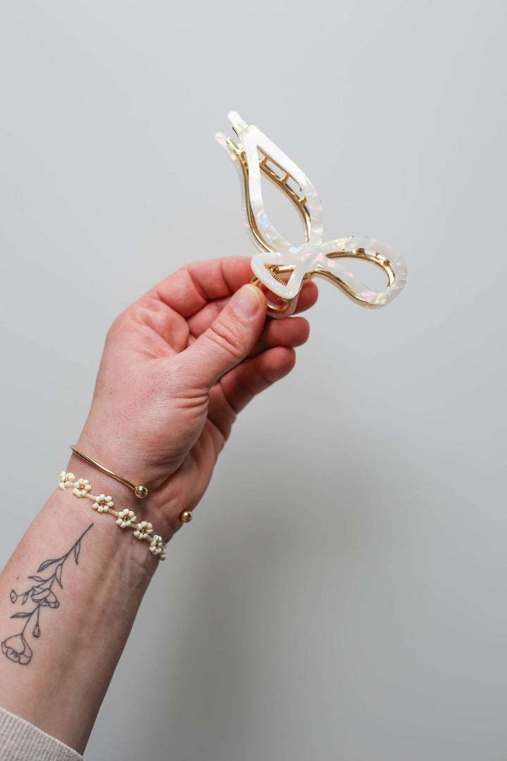 White Eco Acetate Large Hair Claw Clip Created Mother handmade & curated by Tanis Harder based out of Winnipeg, MB.