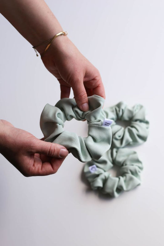 Sage Ribbed SWIM Scrunchie Created Mother handmade & curated by Tanis Harder based out of Winnipeg, MB., Large