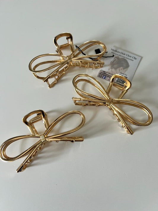 Metal Bow Medium Hair Claw Clip Created Mother handmade & curated by Tanis Harder based out of Winnipeg, MB.