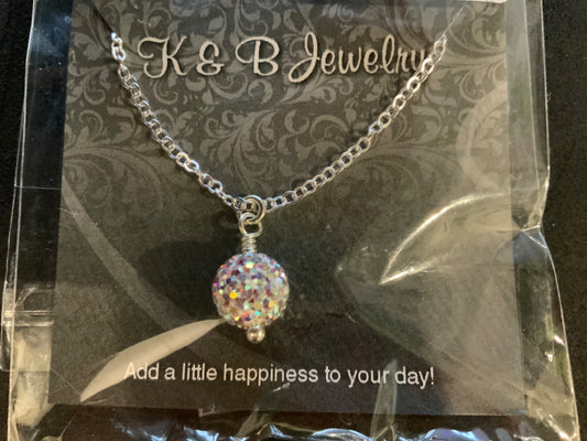 K&B Jewelry - Necklace - Sterling Silver Pink Sparkle Ball - NS079-SS