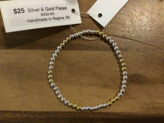 K&B Jewelry - Bracelet (S Bead) - Silver & 24k Gold Plated - B453-SS