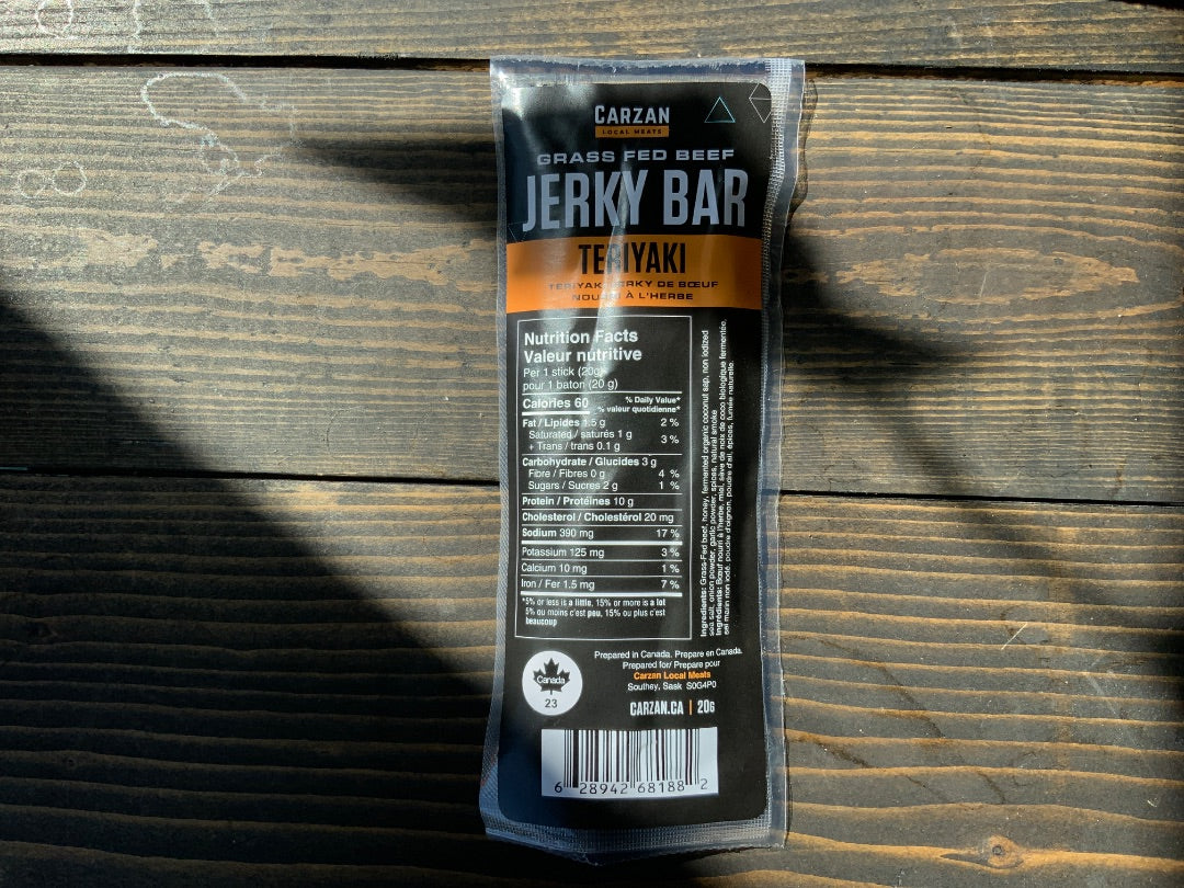 Carzan Local Meats Ltdr - Grass Fed Beef Jerky Bars - Teriyaki