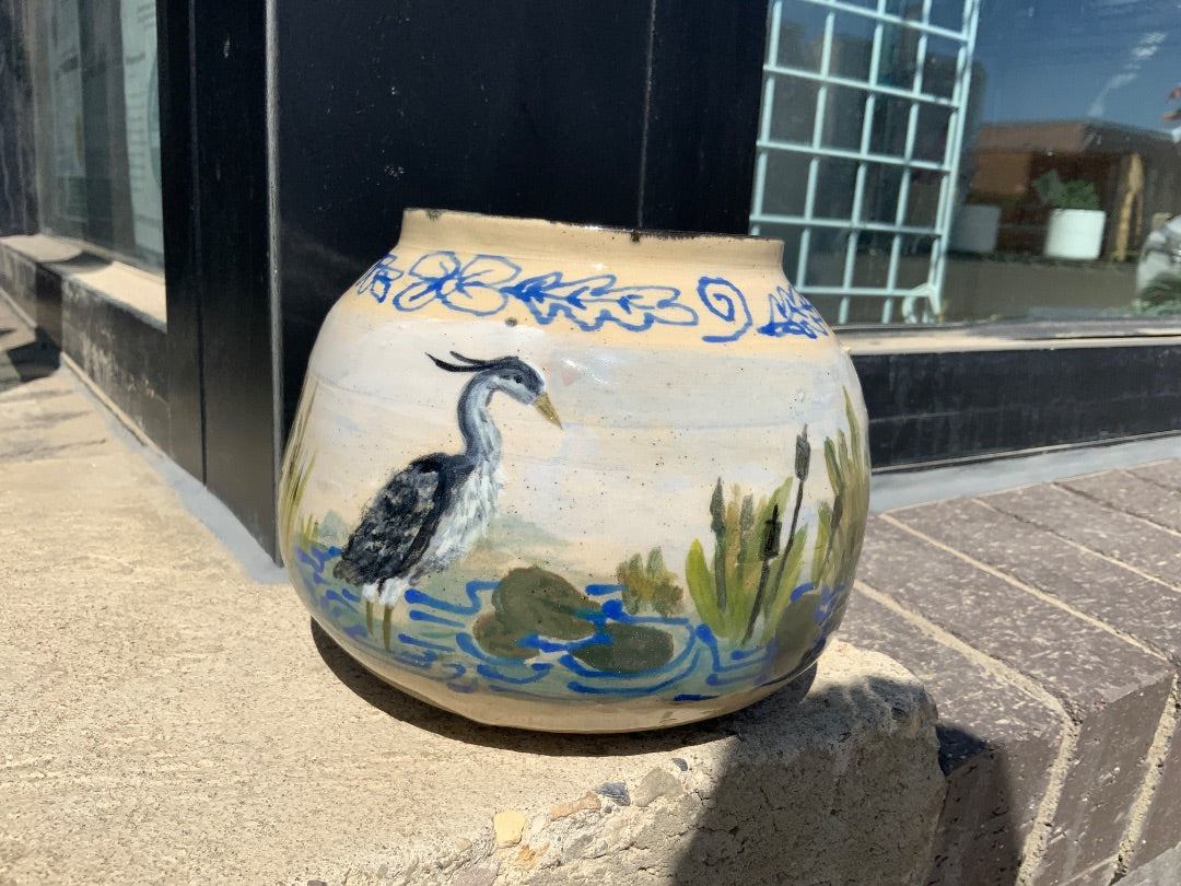 Mira’s Mugs Artisan - Hand Painted Large Vase (Crane)
