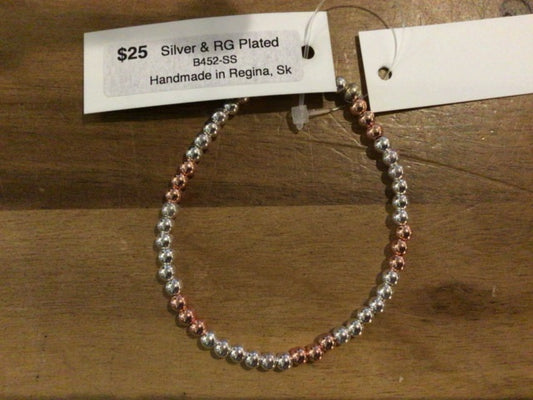 K&B Jewelry - Bracelet (S Bead) - Silver & RG Plated - B452-SS
