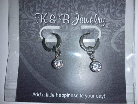 K&B Jewelry - Earrings - Sterling Silver Hoops (S) With Diamond -  EST-241-SS