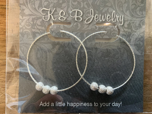 K&B Jewelry - Earrings - Sterling Silver Sparkle Ball Hoops - EST-218-SS