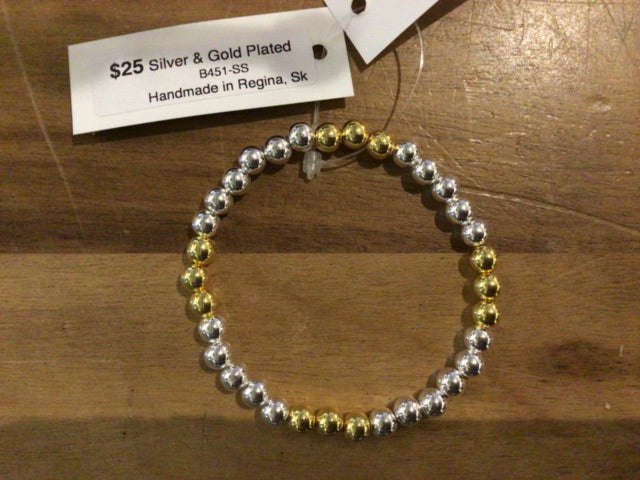 K&B Jewelry - Bracelet (L Bead) - Silver & 24k Gold Plated - B451-SS