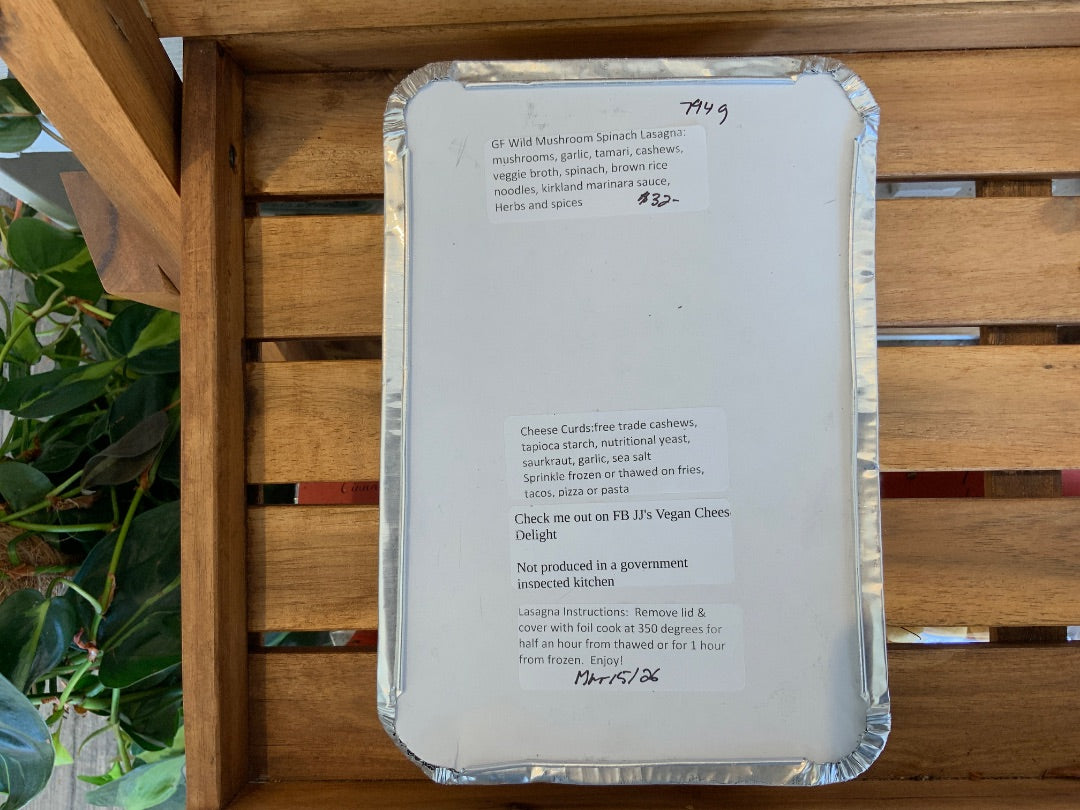 JJ's Vegan Cheese - Wild Mushroom & Spinach Lasagna