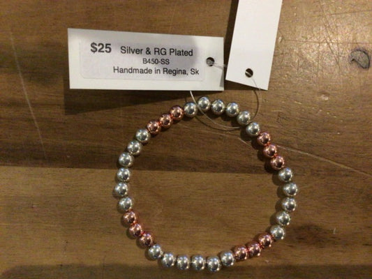 K&B Jewelry - Bracelet (L Bead) - Silver & RG Plated - B450-SS