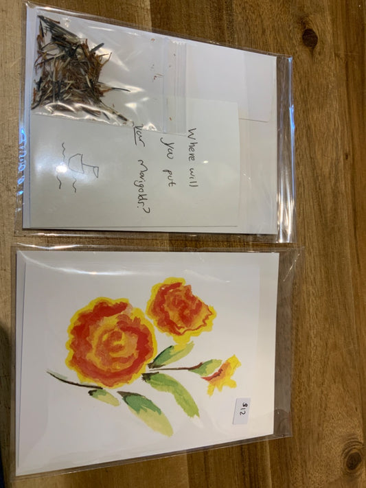 Art by Julia - Small Cards - Marigolds with Seeds