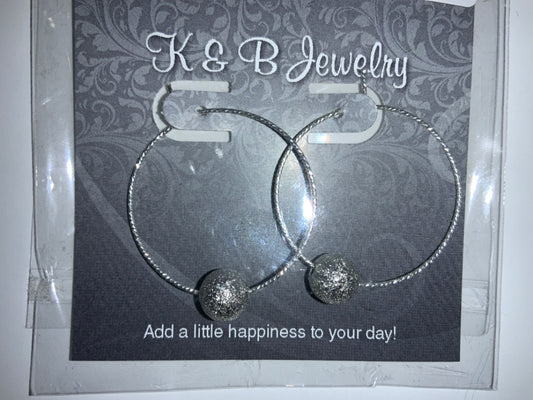 K&B Jewelry - Earrings - Sterling Silver Sparkle Ball Hoops - EST-231-SS