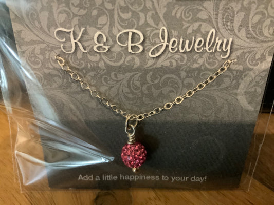 K&B Jewelry - Necklace - Sterling Silver Pink Sparkle Ball Necklace - NS143-SS
