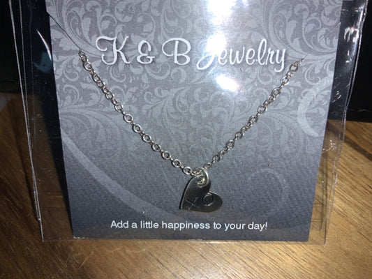 K&B Jewelry - Necklace.- Sterling Silver XO Heart Pendant - NS206-SS