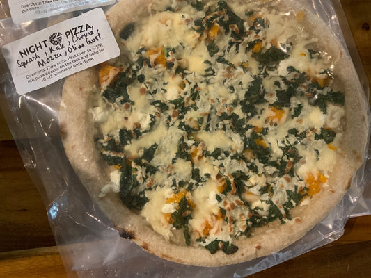 The Night Oven - Pizza - Squash, Kale, Chèvre, Mozzarella, Olive Gust