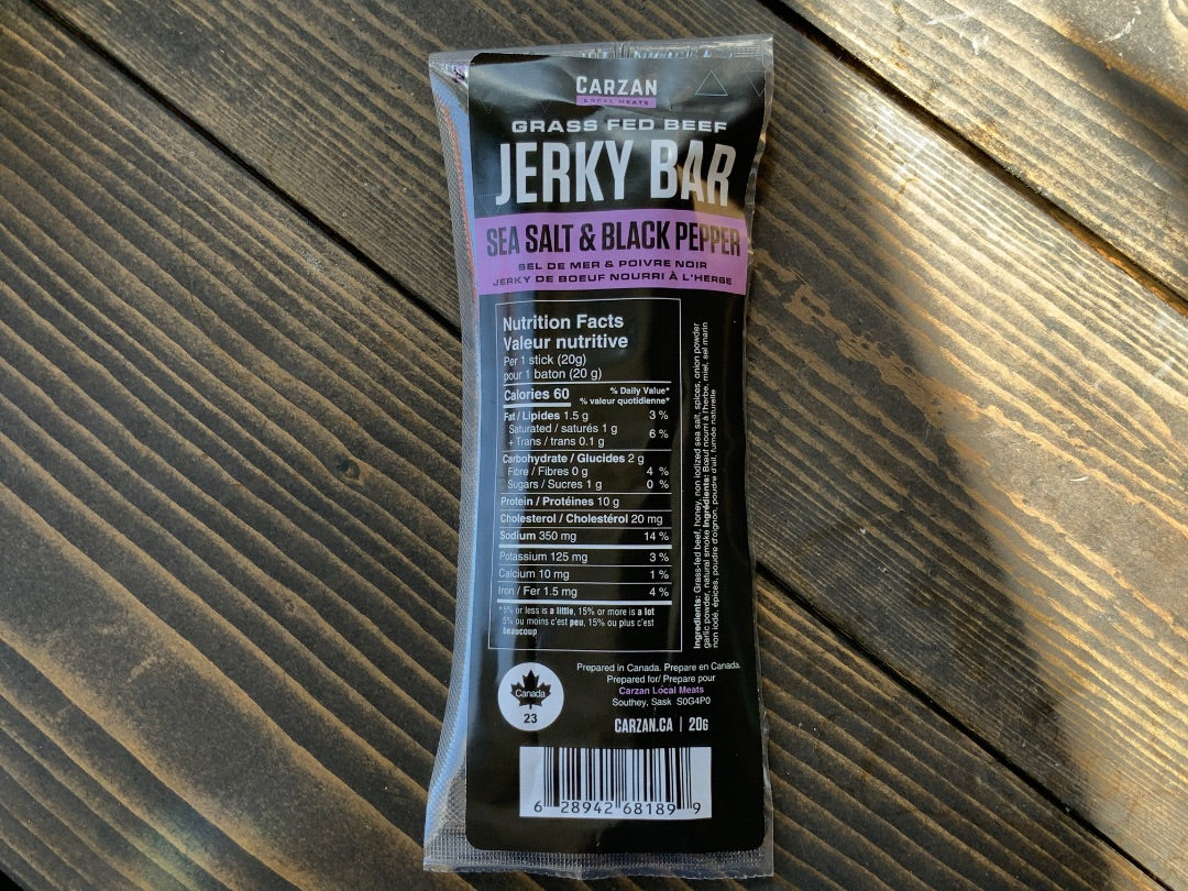 Carzan Local Meats Ltdr - Grass Fed Beef Jerky Bars - Sea Salt & Black Pepper