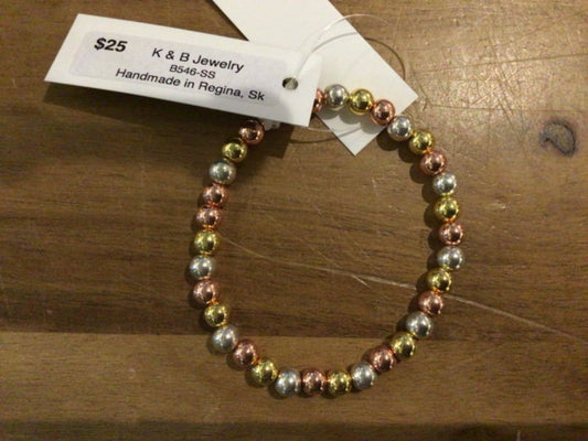 K&B Jewelry - Bracelet (L Bead) - S, RG & 24k Gold Plated - B546-SS