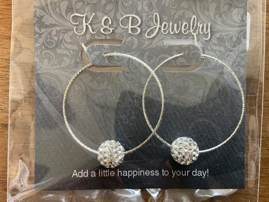 K&B Jewelry - Earrings - White Diamond Ball Hoops - EST-220-SS