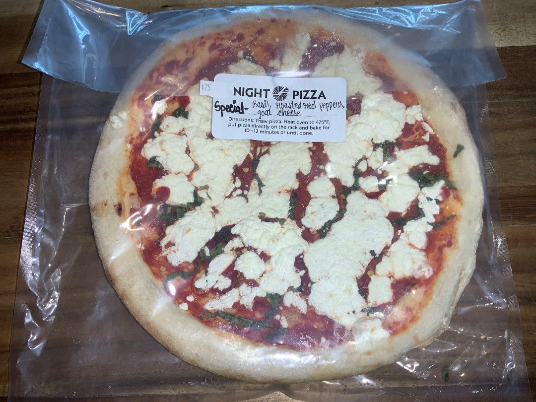 The Night Oven - Special - Basil,, Goat Cheese, Roasted Red Pepper & Goat Cheese